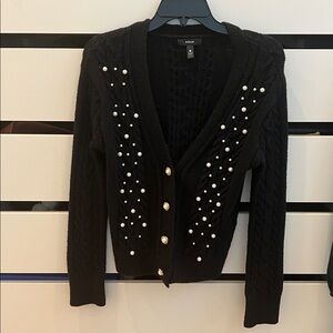 Aqua Black Cardigan with Pearl Details